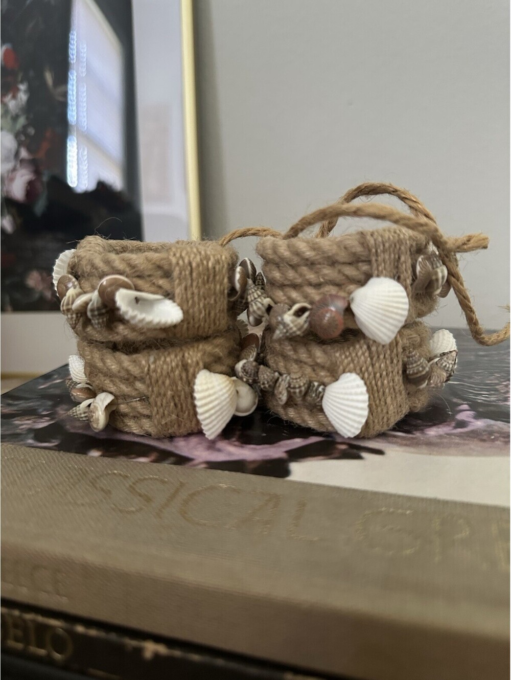 Jute Seashell Napkin Rings Set Of Four Coastal Or Beach Decor